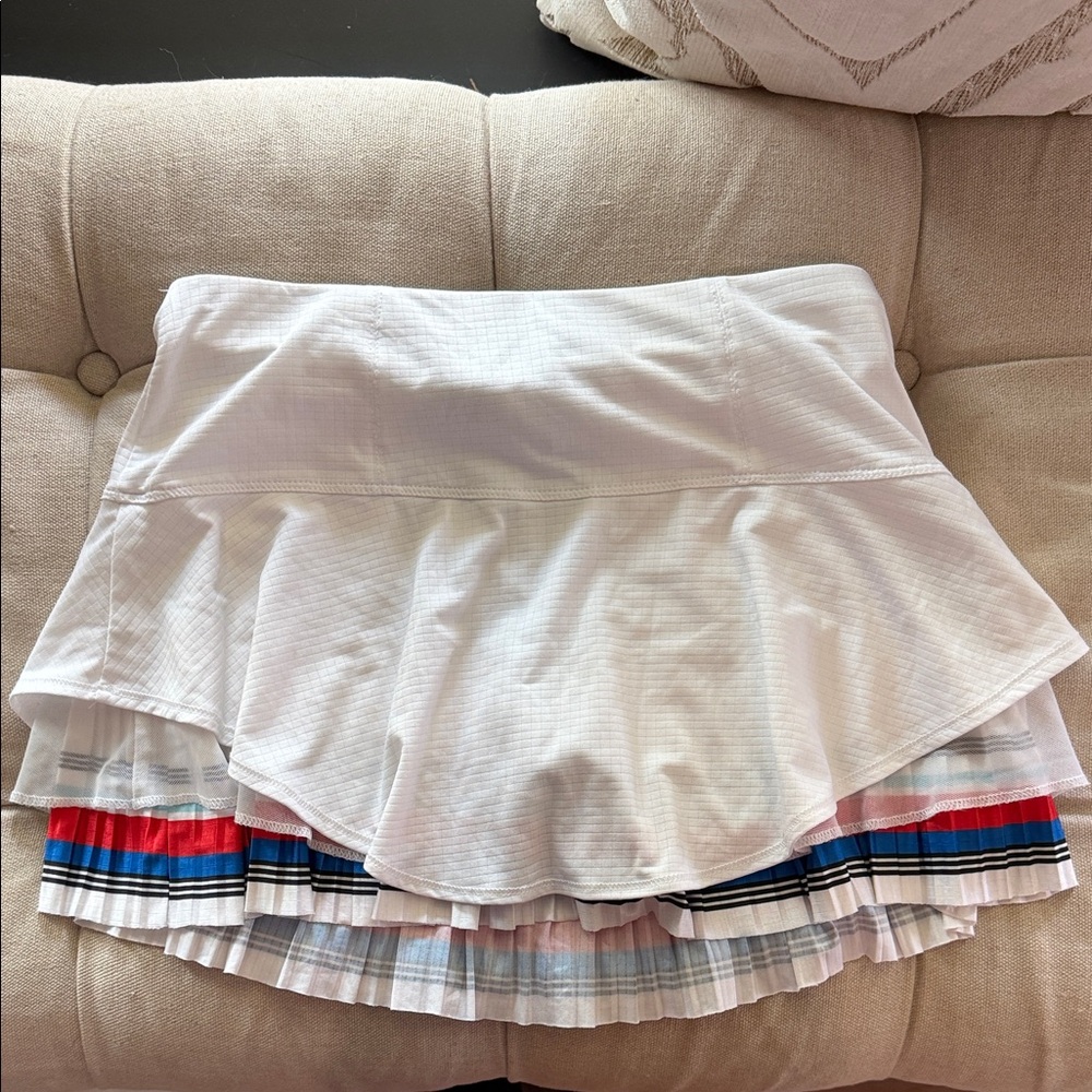 Lucky in Love White Layered Tennis Skirt with Stripe Pleated Hem - Picture 3 of 3